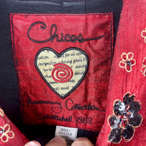 Chico's Silk Beaded Sequin Floral Blouse Shirt Red Size 3  XL Anniversary Collec - Picture 8 of 9